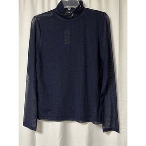 Anthropologie Womens Sheer Blue Fitted Tight Shirt Top Long Sleeve M